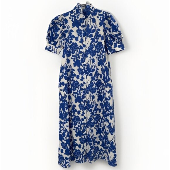 Hyacinth House by Tuckernuck Blue Floral Louisa Midi Shirt Dress COTTON size S * - Picture 1 of 12
